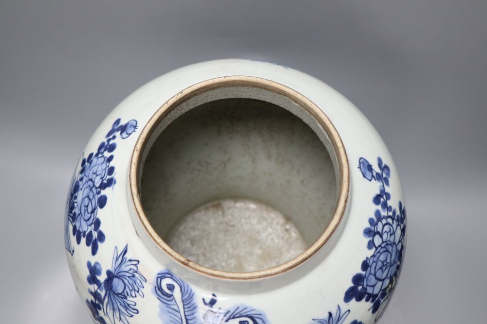 A 19th century Chinese blue and white jar and cover, height 43cm overall